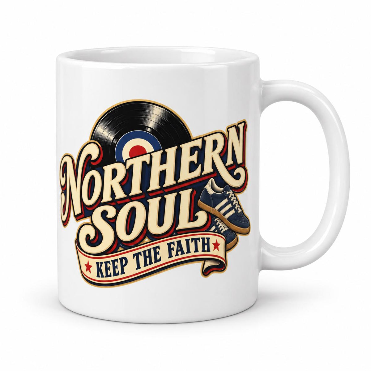 Northern Soul Mug, Keep The Faith Gift, Soul Music Cup, Retro Vinyl Record Gift for Him, Dad or Music Lover