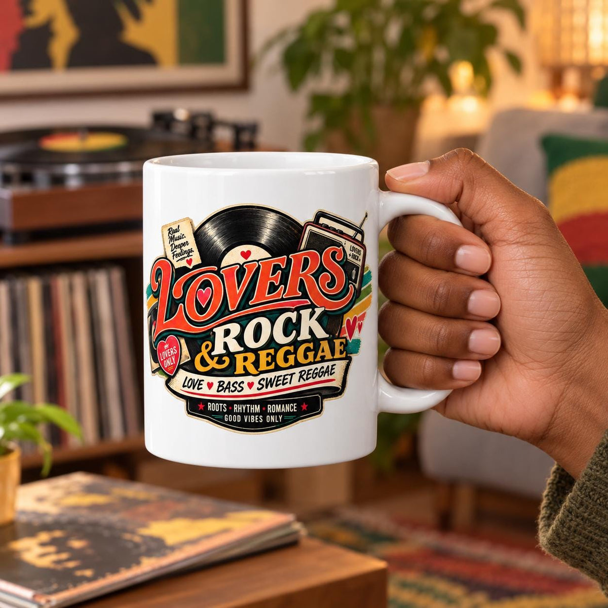 Lovers Rock Mug, Reggae Music Gift, Vinyl Record Cup, Retro Music Present for Reggae Fans, Him or Her