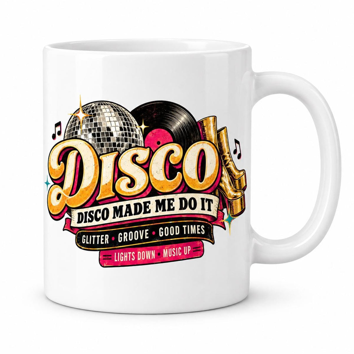 Disco Mug, 70s Music Gift, Retro Dance Music Cup, Disco Lover Present, Vinyl Record Gift for Her or Music Fa