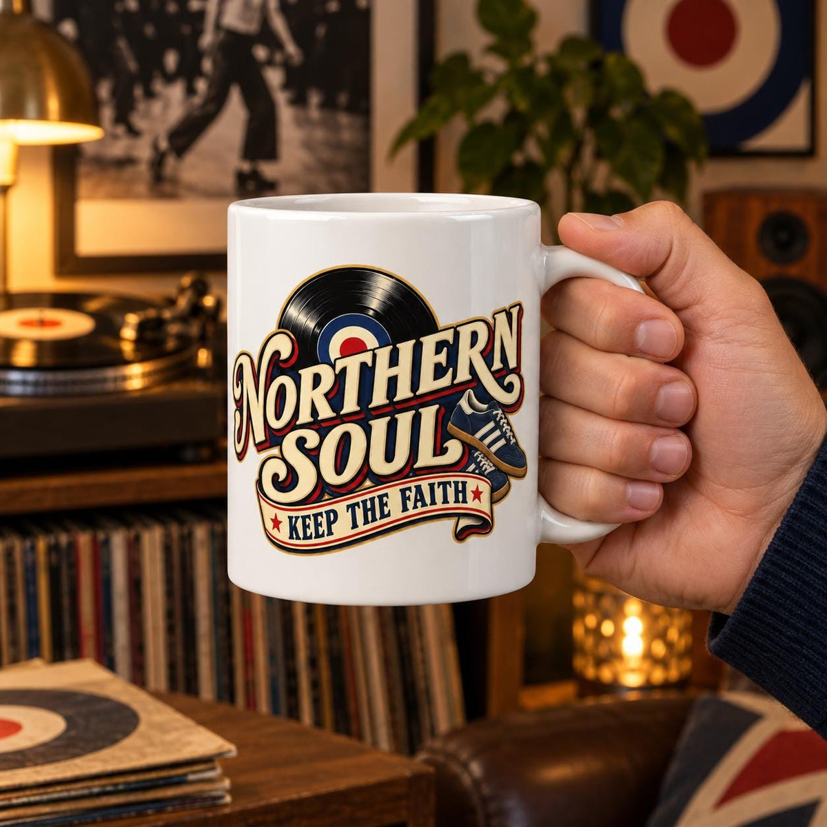Northern Soul Mug, Keep The Faith Gift, Soul Music Cup, Retro Vinyl Record Gift for Him, Dad or Music Lover