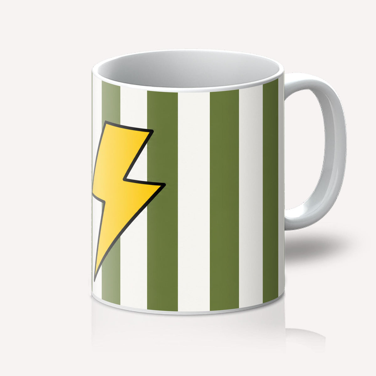 Lightning Bolt Mug, Retro Striped Coffee Cup, Green and Yellow Mug, Colourful 70s Gift, Funky 11oz Ceramic Mug