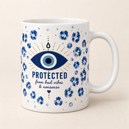 Evil Eye Mug, Protection Gift, Blue Leopard Print Mug, Spiritual Gift for Her, Bad Vibes Funny Mug, 11oz Ceramic Mug