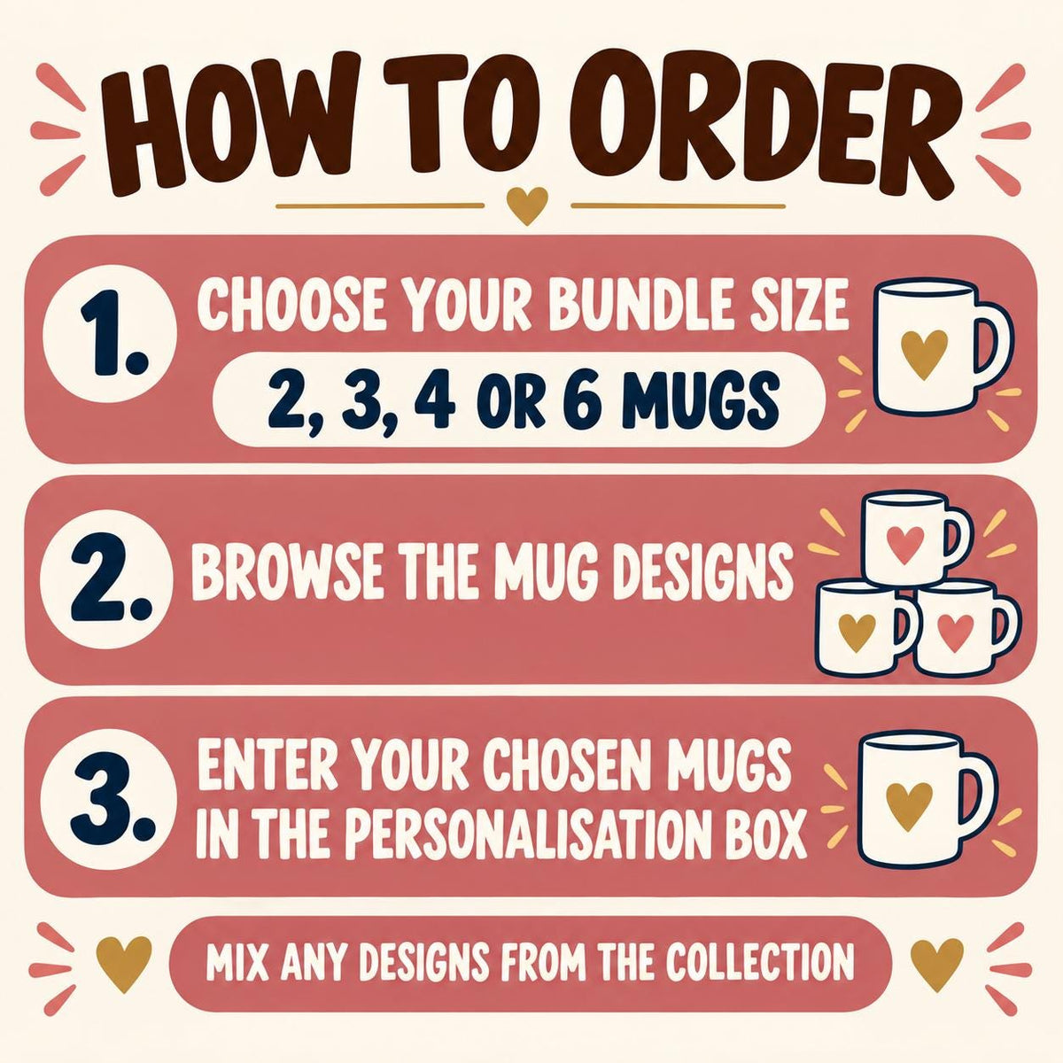 Mix and Match Mugs, Mug Gift Set, Choose Any 2 3 4 or 6 Mugs, 11oz Ceramic Cups, Birthday Gift, Free UK Delivery