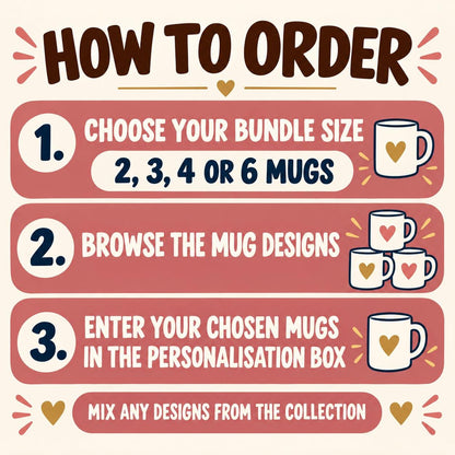 Mix and Match Mugs, Mug Gift Set, Choose Any 2 3 4 or 6 Mugs, 11oz Ceramic Cups, Birthday Gift, Free UK Delivery