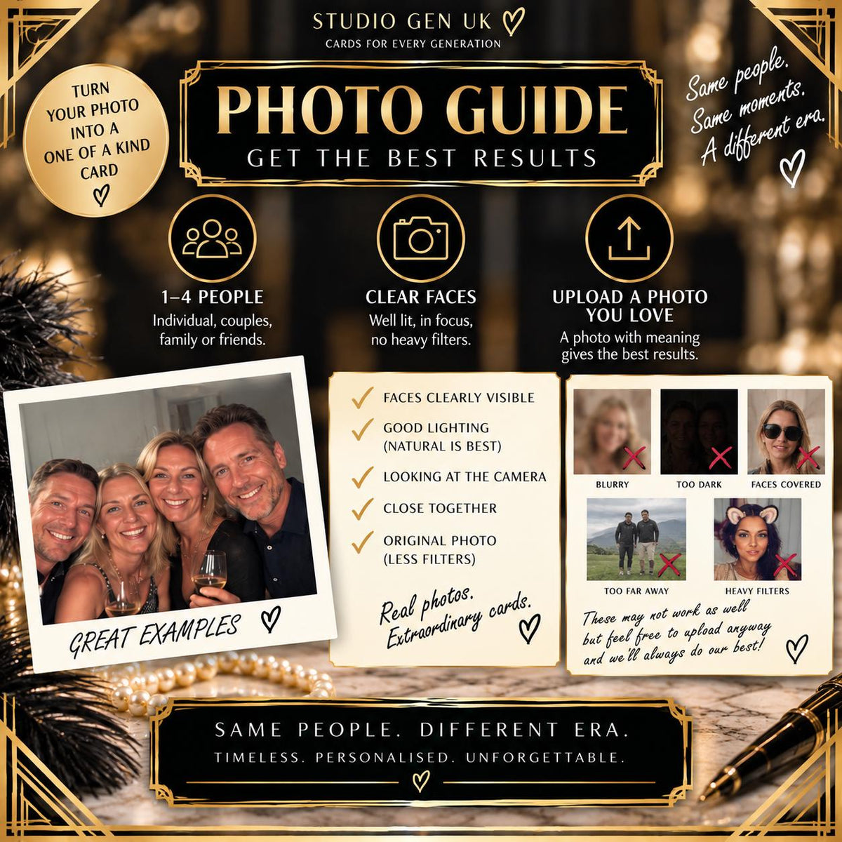 Personalised 1920s Photo Card, Custom Birthday Anniversary Card, Roaring Twenties Gift, Choose Your Era Card