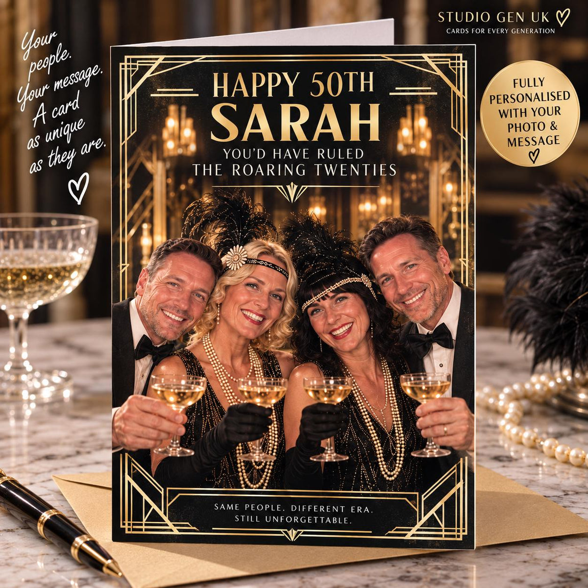 Personalised 1920s Photo Card, Custom Birthday Anniversary Card, Roaring Twenties Gift, Choose Your Era Card