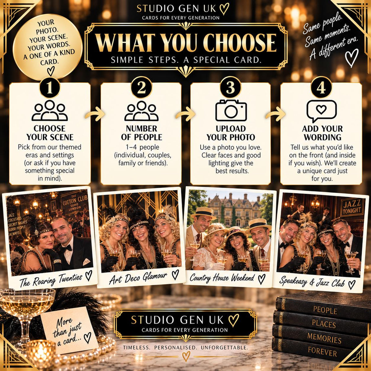 Personalised 1920s Photo Card, Custom Birthday Anniversary Card, Roaring Twenties Gift, Choose Your Era Card