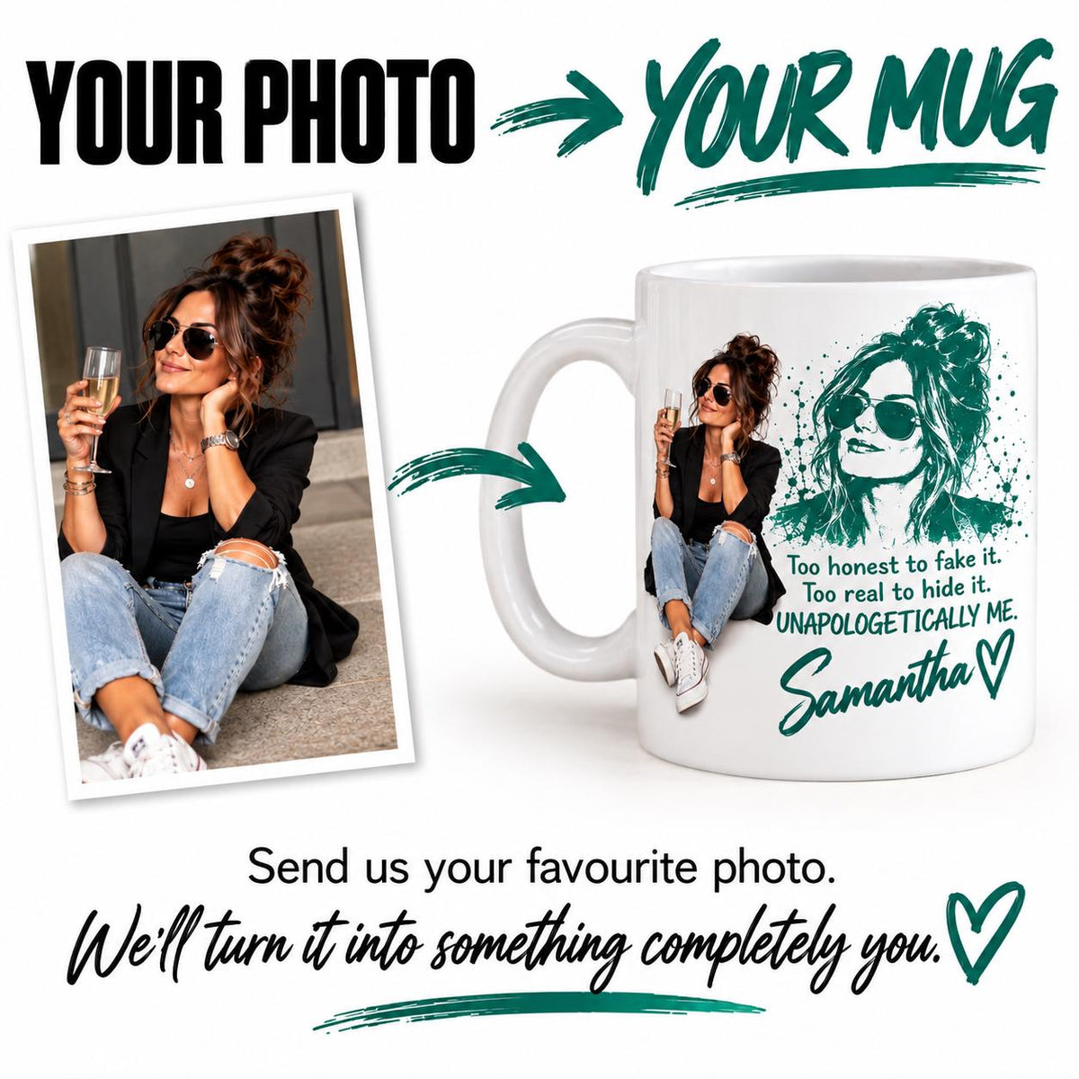 Personalised Photo Mug for Her, Custom Portrait Mug, Unapologetically Me Gift, Personalised Birthday Gift for Mum, Sister or Best Friend