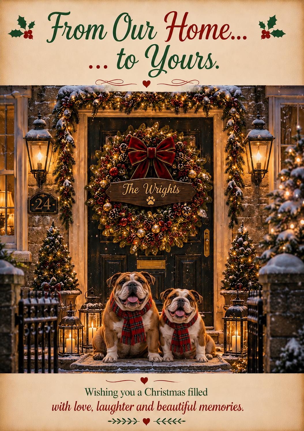 Personalised Dog Christmas Card, Custom Pet Photo, Family Name