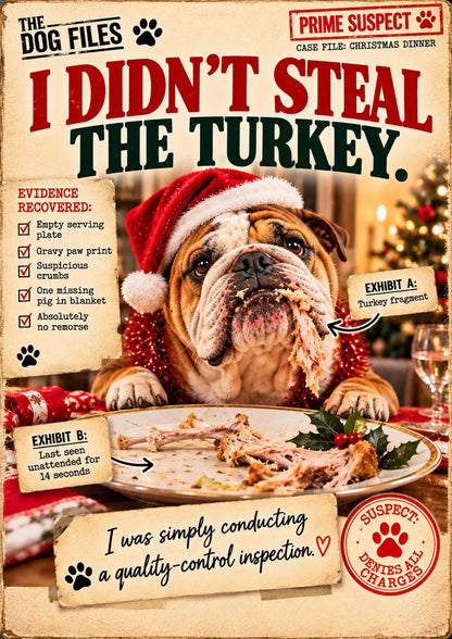 Funny Dog Christmas Card, I Didn't Steal The Turkey, Choose Your Breed