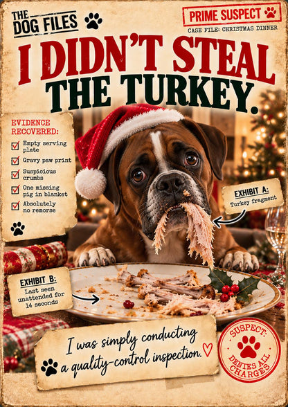 Funny Dog Christmas Card, I Didn't Steal The Turkey, Choose Your Breed