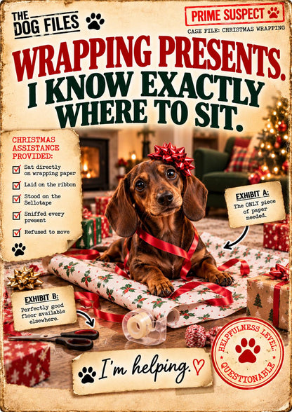 Funny Dog Christmas Card, Wrapping Paper Helper, Choose Your Breed (A5 Card)