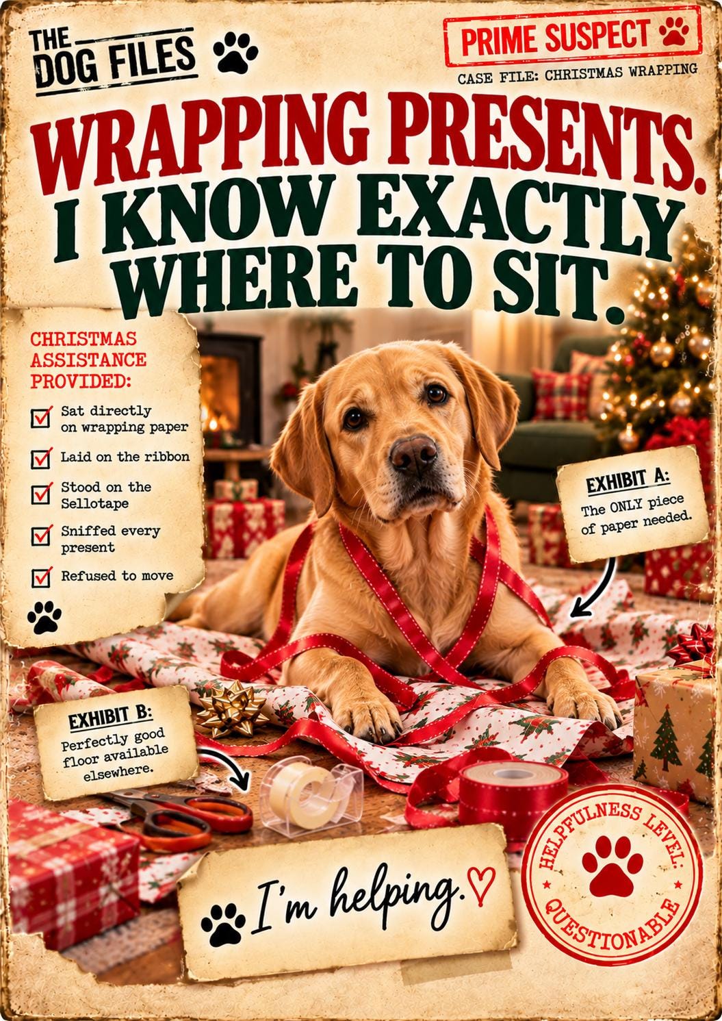 Funny Dog Christmas Card, Wrapping Paper Helper, Choose Your Breed (A5 Card)