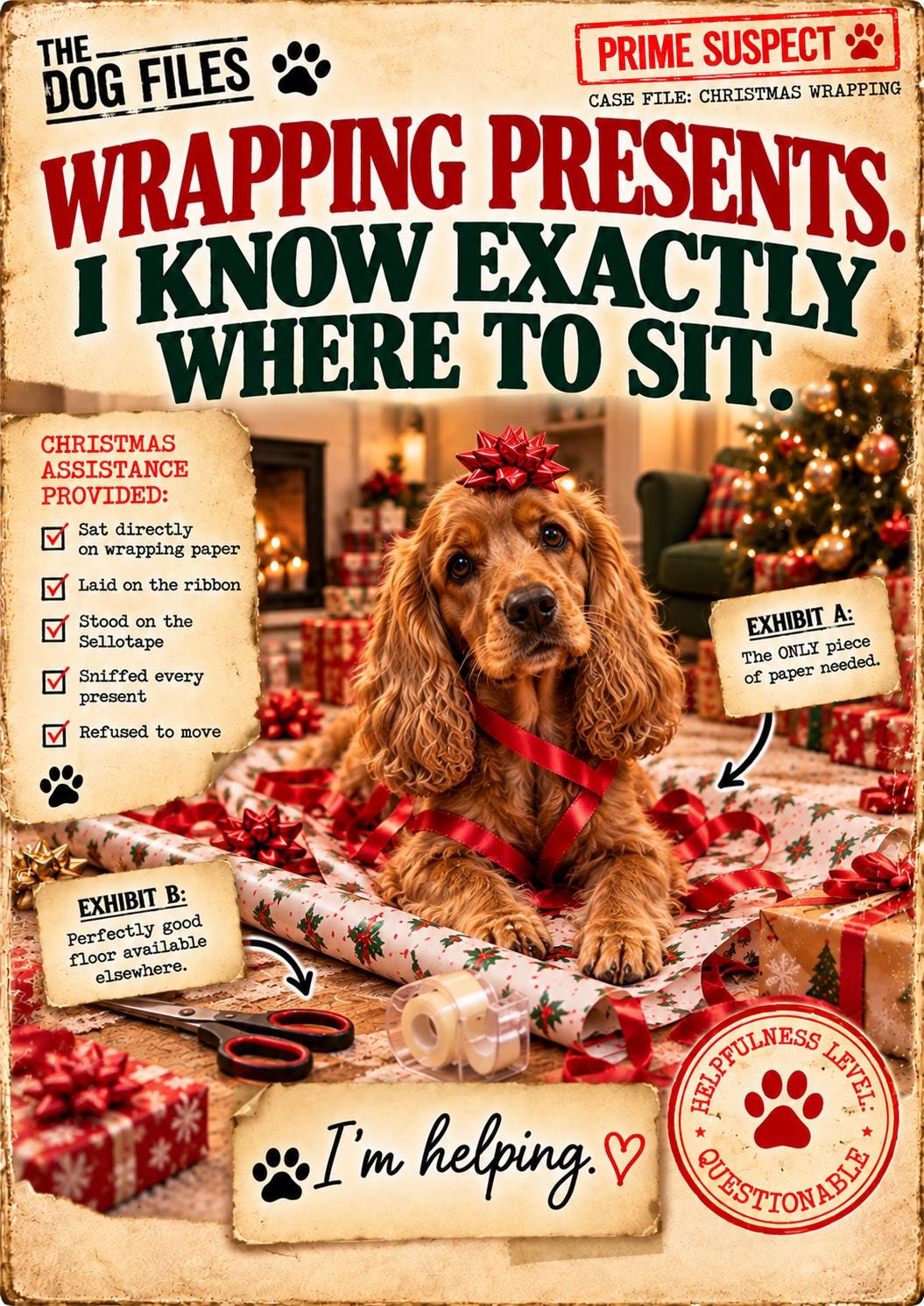Funny Dog Christmas Card, Wrapping Paper Helper, Choose Your Breed (A5 Card)