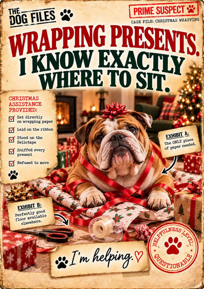 Funny Dog Christmas Card, Wrapping Paper Helper, Choose Your Breed (A5 Card)