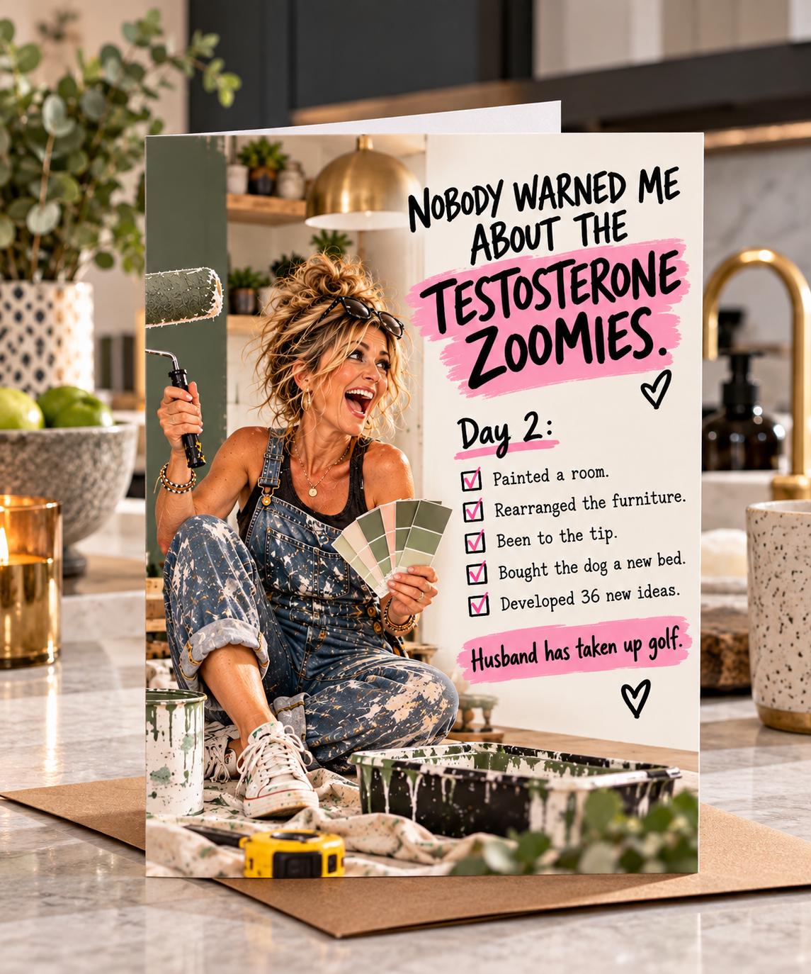 Funny Menopause Card, Testosterone Zoomies Card, Menopause Humour, Funny Card for Women, HRT Card, Midlife Birthday Card