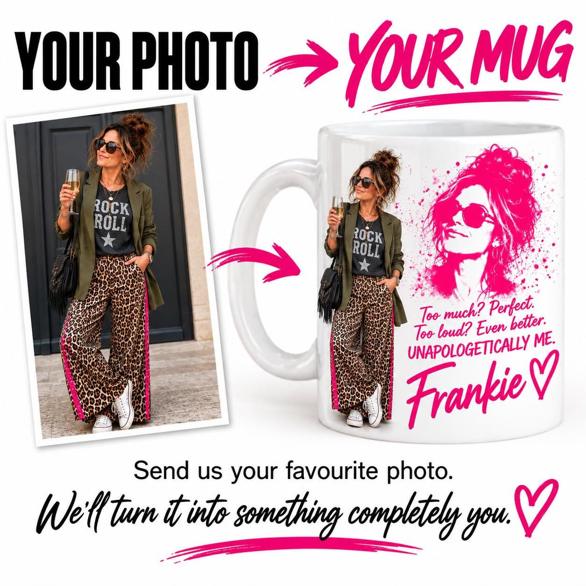 Personalised Photo Mug for Her, Funny Best Friend Mug, Chaos Queen Custom Portrait Mug, Personalised Birthday Gift for Sister or Friend