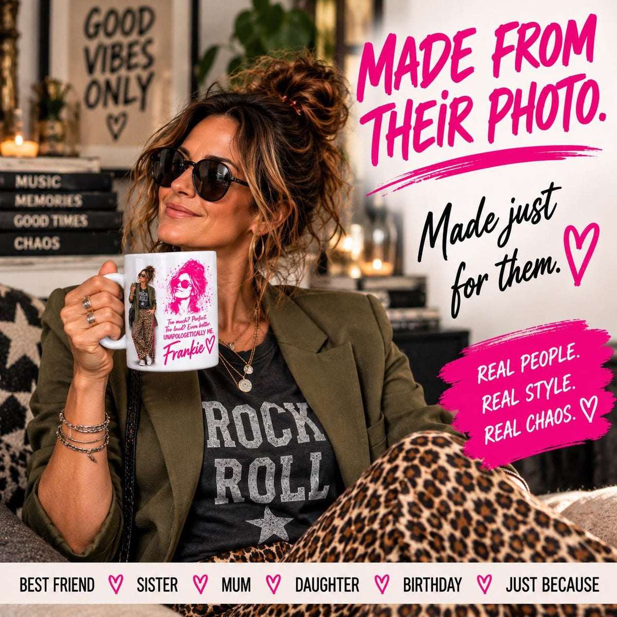 Personalised Photo Mug for Her, Funny Best Friend Mug, Chaos Queen Custom Portrait Mug, Personalised Birthday Gift for Sister or Friend