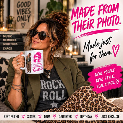 Personalised Photo Mug for Her, Funny Best Friend Mug, Chaos Queen Custom Portrait Mug, Personalised Birthday Gift for Sister or Friend