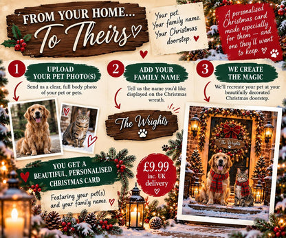 Personalised Dog Christmas Card, Custom Pet Photo, Family Name