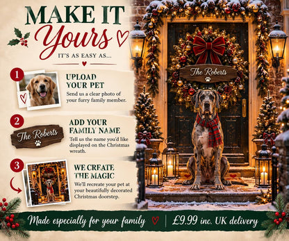 Personalised Dog Christmas Card, Custom Pet Photo, Family Name
