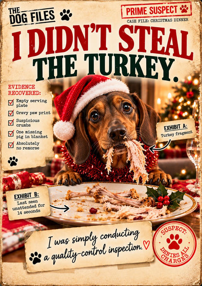 Funny Dog Christmas Card, I Didn't Steal The Turkey, Choose Your Breed