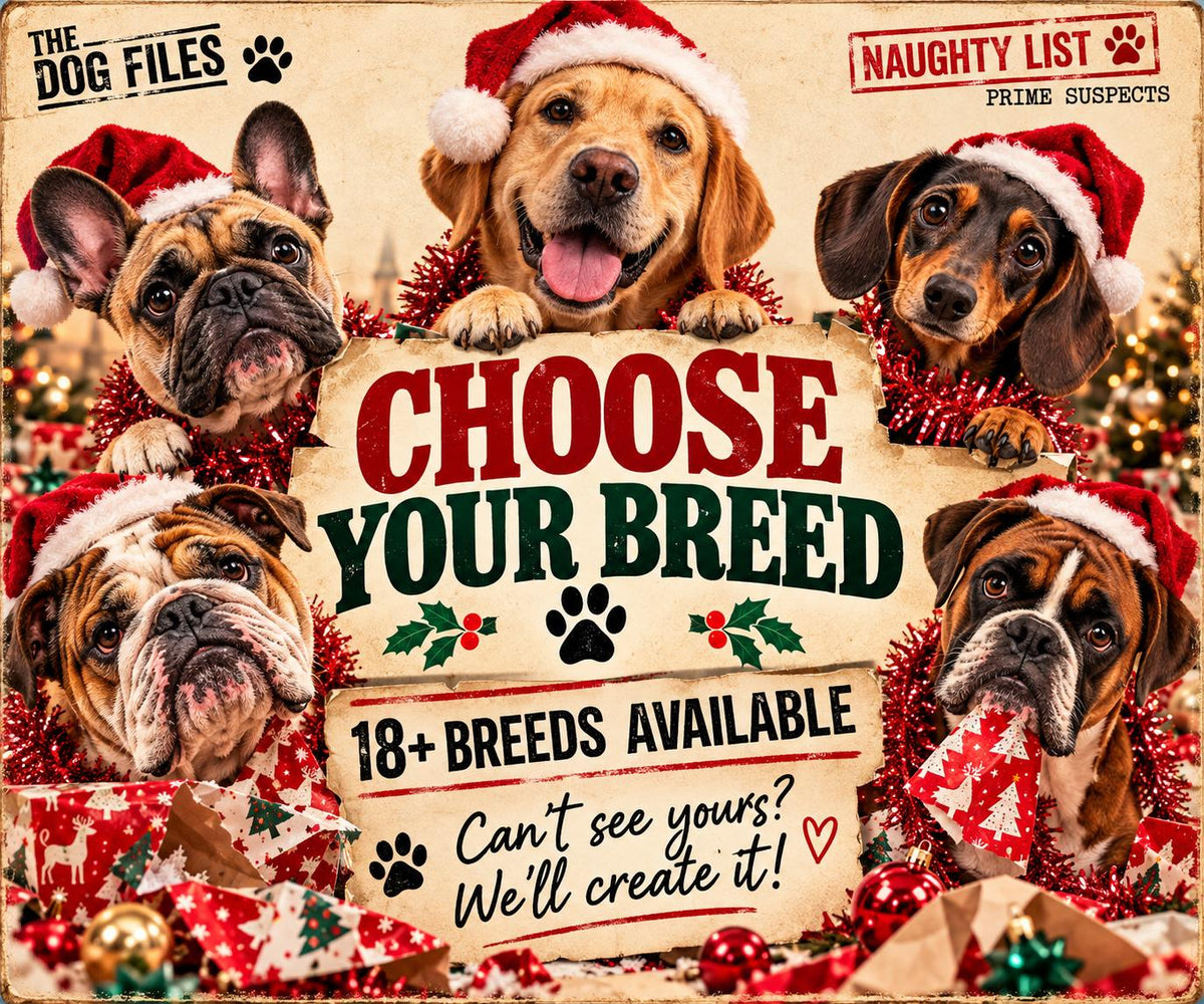Funny Dog Christmas Card, Wrapping Paper Helper, Choose Your Breed (A5 Card)