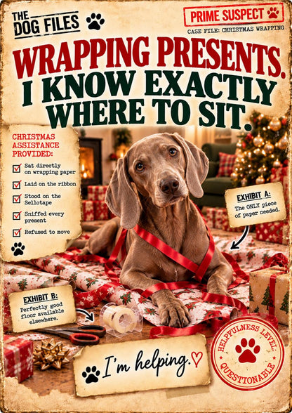 Funny Dog Christmas Card, Wrapping Paper Helper, Choose Your Breed (A5 Card)