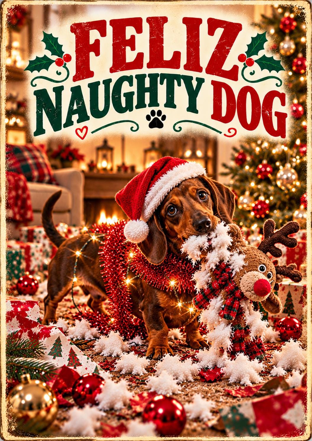 Funny Dog Christmas Card, Feliz Naughty Dog, Choose Your Breed or Add Your Own Dog, Personalised Xmas Card