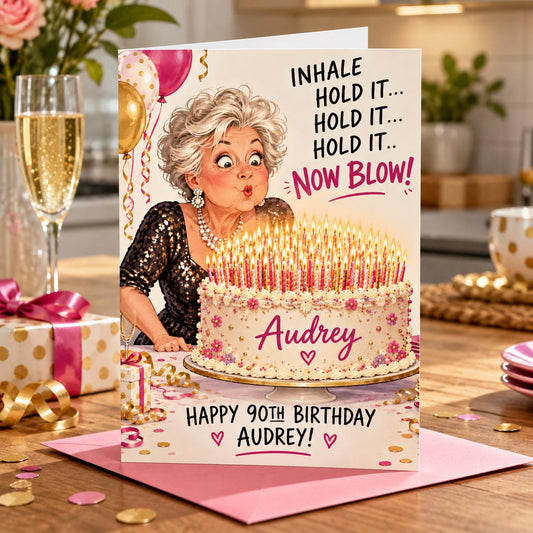 Personalised Funny Birthday Card for Her, Custom Age & Name Birthday Card, Too Many Candles Card, Personalised Inside