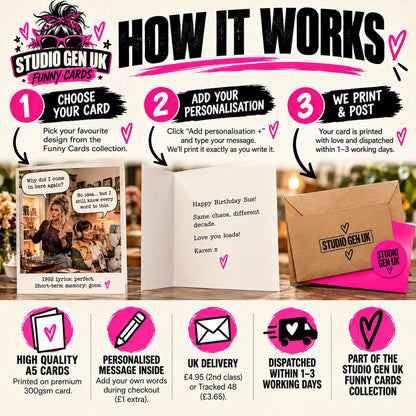 Funny Gen X Couples Birthday Card, Disco to Digestive Biscuits, 90s Rave, Retro Raver, A5 Card