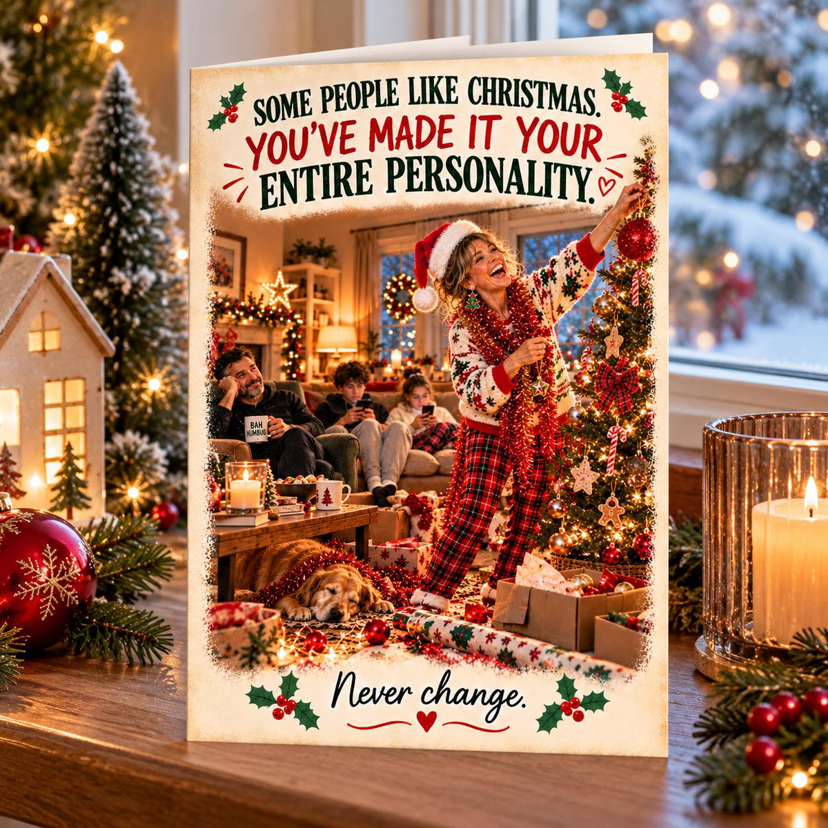 Funny Christmas Card for Her, Christmas Obsessed Friend Card, Mum Sister Wife Xmas Card, Festive Humour A5 Card