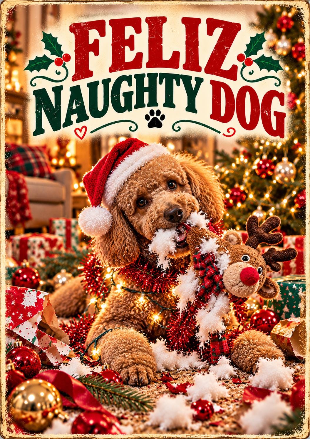 Funny Dog Christmas Card, Feliz Naughty Dog, Choose Your Breed or Add Your Own Dog, Personalised Xmas Card
