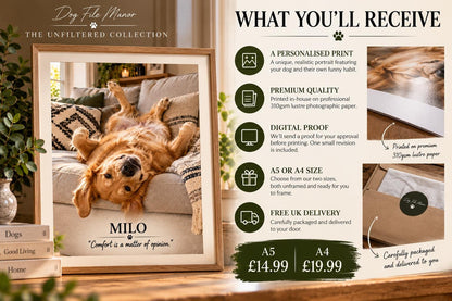 Personalised Funny Dog Portrait, Custom Pet Wall Art (A5/A4 Print)