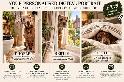 Personalised Funny Dog Portrait, Custom Digital Pet Art (JPG Download)